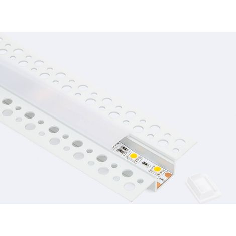 Profilo in Alluminio con Copertura Continua Integrazione in Cartongesso per Striscia LED fino a 15 mm Bianco traslucido Bianco 2 m