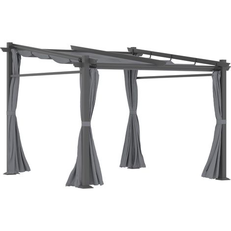 Pergola 2,97 x 2,95 m mit ausziehbarem Sonnendach, Seitenteilen, Stahlgestell, dunkelgrau (1/5)