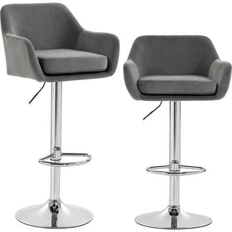 2er-Set Hocker, aus Stoff, höhenverstellbar, grau, 52 × 47 × 106 cm, Samt, Metall (1/5)