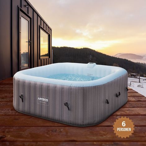 AREBOS Whirlpool Aufblasbar In- & Outdoor 185x185 cm 6 Personen 130 Massagedüsen mit Heizung 910 Liter Inkl. Abdeckung Bubble Spa & Wellness Massage (1/5)