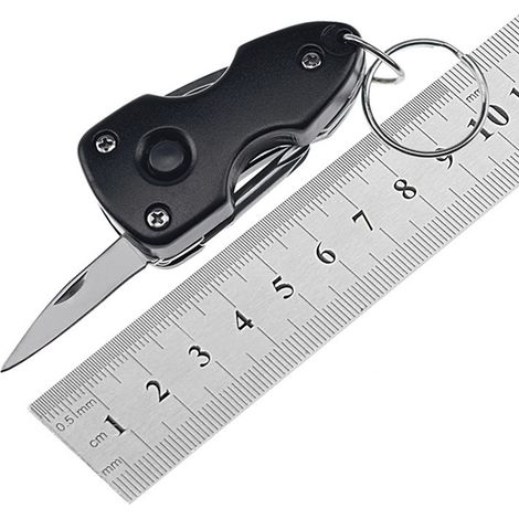 Couteau de poche multifonction compact pliable 4-en-1, transportable pour voyage, camping et pique-nique, outil de survie léger et pratique. (1/5)