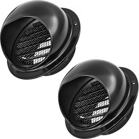 Deux grilles de ventilation rondes, grilles de ventilation murales rondes, masques d'extraction pour conduits de ventilation et d'évacuation, grilles de ventilation pour conduits de CVC (noir - 70 mm) (1/5)