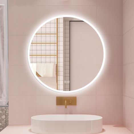 Espejo de Ducha Casa Espejo de baño con luz LED tres colores,redondo,60 x 60 cm, con función antinieble,bluetooth,brillo ajustable ,memoria agapada.