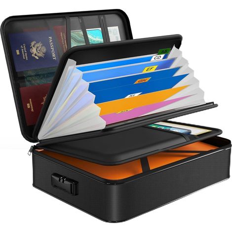 Document Organizer with Lock, Fireproof Box Fireproof Bag, Fireproof and Waterproof Pouch, Briefcase for Files and Passport, 38 x 28 x 11 cm (1/5)