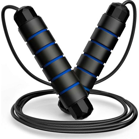 Corde à sauter, câble de corde à sauter rapide anti-nœuds avec roulements à billes pour femmes, hommes et enfants, corde à sauter en acier réglable avec poignées en mousse (1/5)