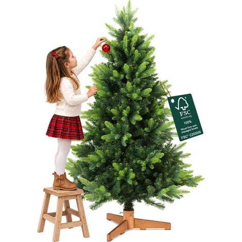 Albero di Natale Strasburgo Verde 180cm Foltissimo con Punte PVC e PE Base Legno (1/5)