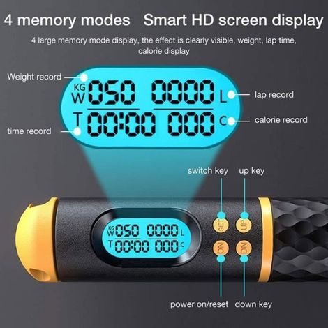 Corde À Sauter - Écran HD Intégré - Compteur De Sauts Calories Temps Et Poids - Poignées Antidérapantes À Roulement À Billes - Pour Adultes - 1 Pièce (1/4)