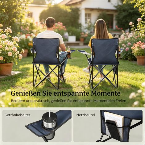 Chaise de pêche pliante, fauteuil de camping confortable, siège de plage avec porte-gobelet (Lot de 2 chaises extérieures) (1/5)