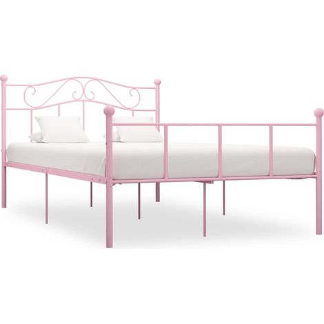 Cadre de lit métal rose avec sommier à lattes pour matelas 160 x 200 cm - PANGIVO (1/5)