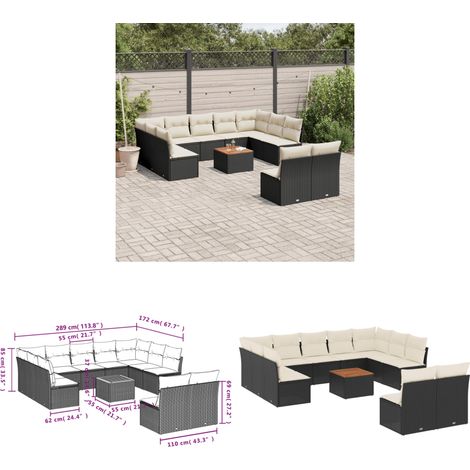 12-tlg. Garten-Sofagarnitur mit Kissen Schwarz Poly Rattan - Gartenmöbel - Outdoor Möbel - Rattan Gartenmöbel - Lounge Set - Esstisch - Home & Living (1/3)