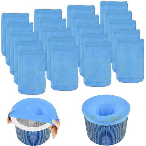 Skimmerhoezen voor zwembaden, 20 stuks skimmerhoezen, voorfilter skimmerhoezen, nylon elastisch voor skimmermand, blauw (1/5)