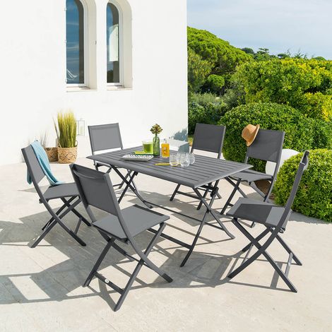Hesperide – Table de jardin pliante rectangulaire 6 places – Aluminium traité époxy – Dimensions 150x80x71 cm – Couleur graphite – Rangement facile