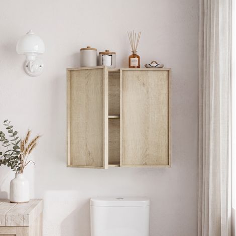 Wand-Badezimmerschrank 60 x 21,6 x 58 cm mit 2 Türen, Eichenoptik HAVRYA (1/5)