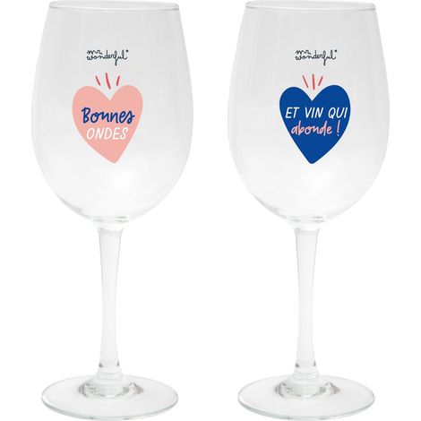 Set de 2 Verres à vin - Bonnes Ondes et vin Qui abonde  - Capacité des Verres : 475 ML (1/5)
