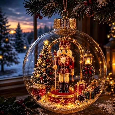 Boule de Noël Lumineuse LED, Décoration Suspendue avec Scène de Noël, Ornement Éclairé pour Sapin et Cheminée, Casse-noisette (1/5)