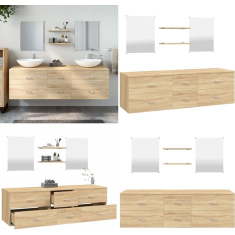 Ensemble de meubles salle de bain 5 pcs chêne bois d'ingénierie - Meuble Salle De Bain - Ensemble Salle De Bain - Armoire Salle De Bain - Miroir Salle De Bain - Rangement Salle De Bain - Home & Living (1/5)