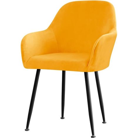 Funda de terciopelo para silla de comedor, elástica, estilo escandinavo, con reposabrazos y protector para silla alta (amarilla, 2 unidades)
