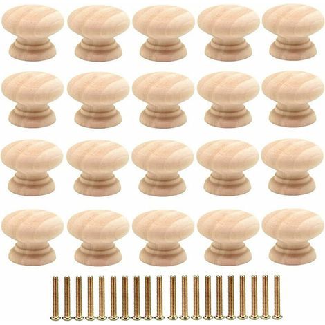 Set mit 20 runden 35-mm-Schubladenknöpfen aus Holz – Schranktürgriffe mit Schrauben (1/4)