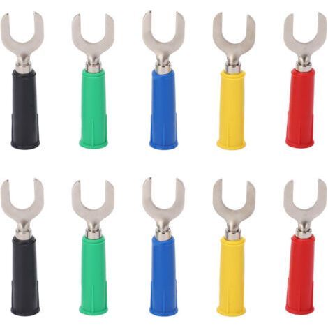 10pcs 8mm Brass U Type Fork Connectors with PVC, Y Type Banana Plug for Electrical Cables (1/5)
