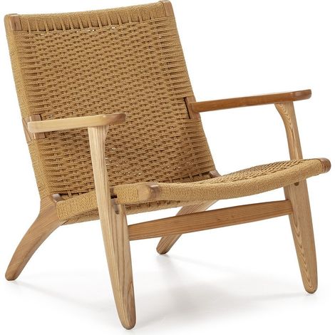 Fauteuil bois clair avec corde naturel Pétunia (1/5)