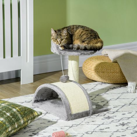 Arbre à chat 46 cm - gris - corde sisal - grotte - plateforme surélevée - petit arbre - chats ≤4 kg - balle jeu - Idéal (1/4)