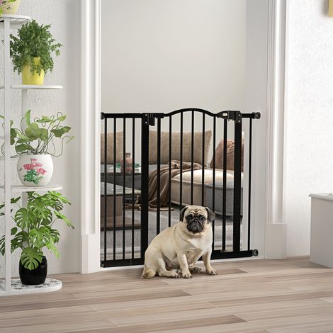 Barrière de sécurité 74-94 cm noire pour chiens avec double serrure de pression à extension pour porte d’escalier (1/4)