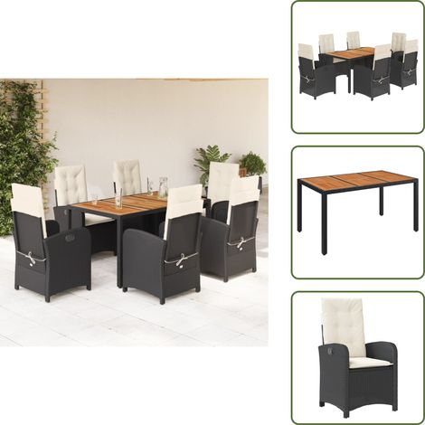 Meubles extérieurs - vidaXL Ensemble à manger de jardin coussins 7pcs Noir Résine tressée - Chaise de jardin noir
