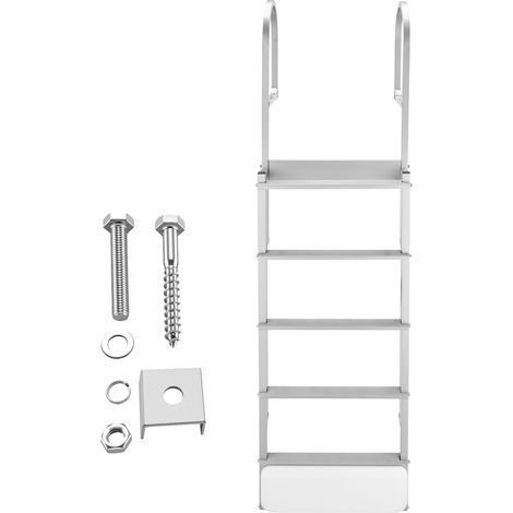 Échelle de pont escamotable 5 marches, aluminium, flotteur auto-relevable, marches antidérapantes larges, capacité 227 kg, hauteur réglable, pour lac piscine bateau. (1/5)