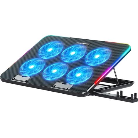 Soporte Refrigerado Para Portátil - 6 Ventiladores - Compatible Hasta 18 Pulgadas - Ajustable En 8 Posiciones - Con Soporte Para Teléfono Y 2 Puertos USB (1/5)