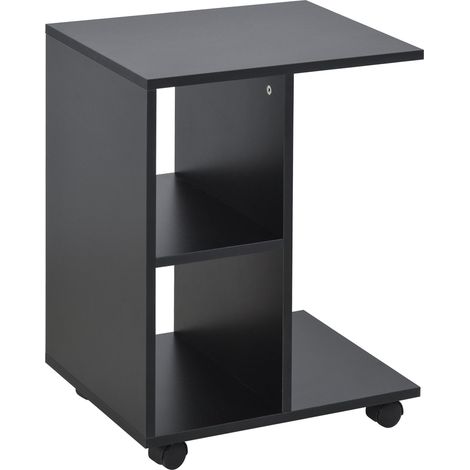 Tavolino da Salotto a C 45x35x58 cm con 2 Ripiani e 4 Ruote Girevoli Nero (1/5)