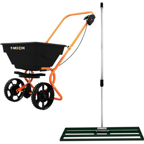 T-Mech – Épandeur rotatif 100 cm – Capacité 25 kg – Largeur d'épandage jusqu'à 3m – Manche télescopique 115-190 cm – Housse imperméable incluse