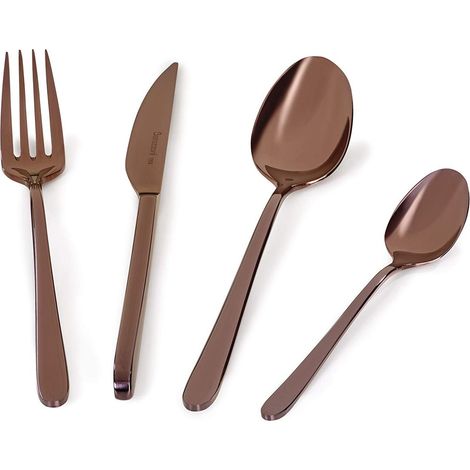 Barazzoni, Set di Posate da Tavola Malachite Bronzo, Monoblocco in acciaio inox 18/10, per 6 persone, 24 pezzi: 6 forchette, 6 cucchiai, 6 coltelli, 6 cucchiaini da tè (1/5)