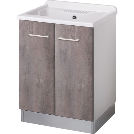 Lavatoio legno 2 ante interno 60X60 (H.85) vasca PP asse legno CORTEN GRIGIO (1/5)