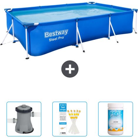 Piscine Bestway Rectangulaire Steel Pro - 300 x 201 x 66 cm - Bleue - Incluse Accessoire CB37