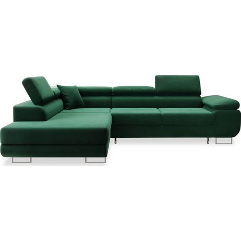 Canapé d'angle gauche convertible Marius velours Vert (1/5)