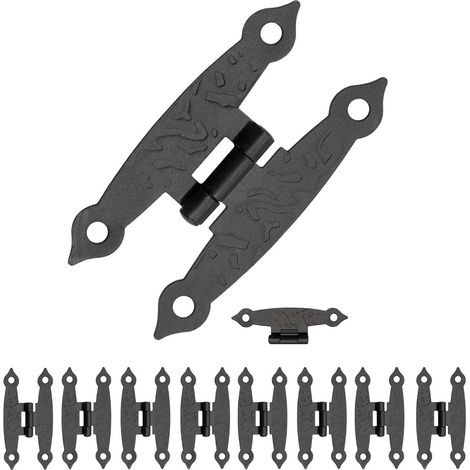 Lot de 10 charnières décoratives antiques - 65 x 34 mm - Motif papillon noir - Avec 40 vis - Pour portes d'armoire, coffres, boîtes - Style vintage (1/5)