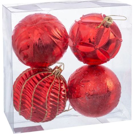 Set de 4 boules de Noël rouges et dorées - 8cm (1/3)