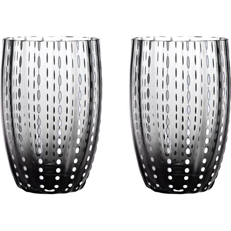 Zafferano Perle Bicchiere Grigio - Vetro Colorato Soffiato a Bocca, 32 cl, Lavorato a Mano - Set da 2 Tumblers Artigianali per Acqua o Cocktail (1/3)