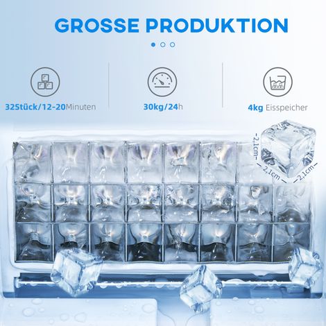 Machine à glaçons pro LED éclairage clair avec pelle, argentée