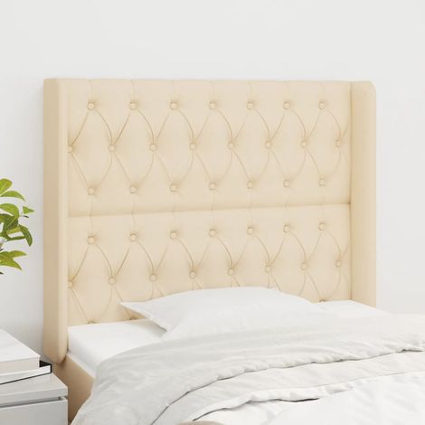 Armoire de tête de lit classique Tête de lit avec oreilles solide pour Chambre -  Crème 103x16x118/128 cm Tissu -56481 (1/5)