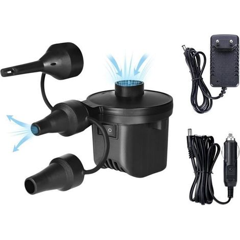 Pompe à Air Électrique pour Piscines. Gonfleur - Dégonfleur de Matelas Portable. Gonfleur avec 3 Buses. 110V-240V AC / 12V DC. (1/5)