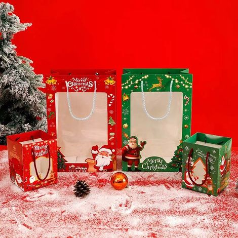Sachets cadeaux de Noël 20 x 15 x 30 cm avec cordon de serrage, lot de 6, sachets pour emballer des friandises de Noël, sachets cadeaux pour les fêtes de Noël, sachets à bonbons avec nœuds (1/5)
