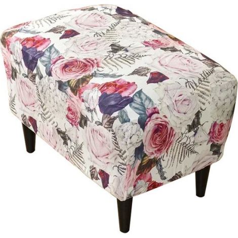 Housse pour Repose-pieds - Velours Élasthanne Motif Fleurs Roses - Pour Pouf et Repose-pieds - 1 Pièce (1/5)