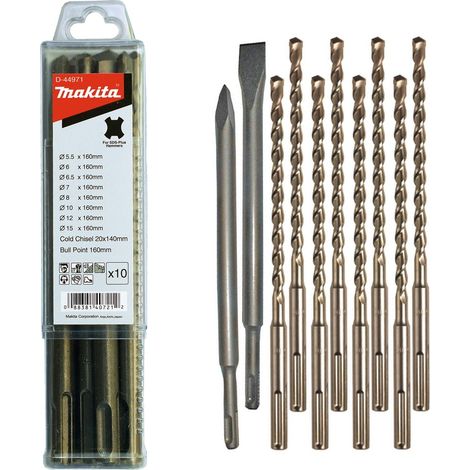 Makita D-44971 10 Piece SDS Plus Drill Bullet Cold Flat Chisel Set 160mm + Case (1/3)