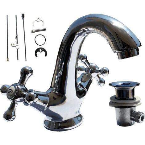 Miscelatore rubinetto cromato lavello cucina bagno lavabo con piletta 52344A (1/4)