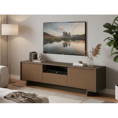 Dmora - Mobile Porta TV Andromeda, Supporto per TV da salotto, Credenza bassa da soggiorno a 2 ante e 1 cassetto, 100% Made in Italy, 170x42h48 cm, Marrone e Noce, con imballo rinforzato (1/5)