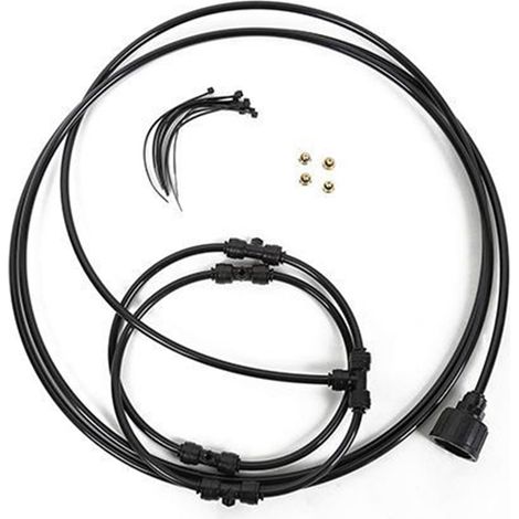 Kit de brumisateur d'extérieur pour système de refroidissement par brumisation d'eau, comprenant un tuyau et 5 buses de brumisation en laiton pour rafraîchir les terrasses extérieures (50,8 cm + 3 m). (1/4)
