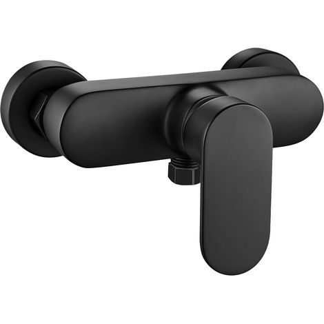 Mitigeur Monocommande Douche Noir, Robinet Mitigeur de Douche Mural, Robinet de Douche Monocommande, Raccord Fileté pour Flexible en 1/2"(Noir) (1/5)