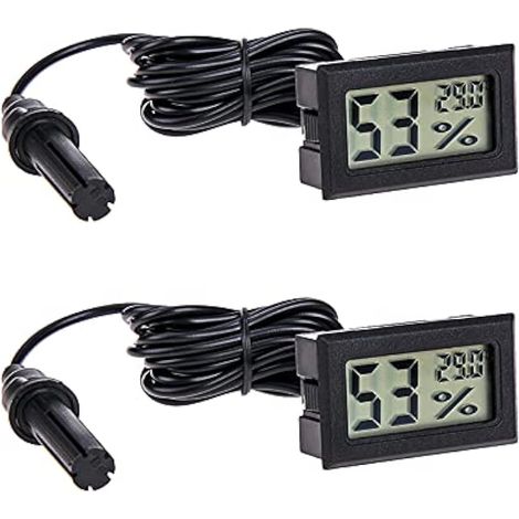 Lot de 2 thermomètres-hygromètres numériques, appareil 2 en 1 avec écran LCD, sonde externe, idéal pour incubateurs, terrariums et aquariums. (1/5)