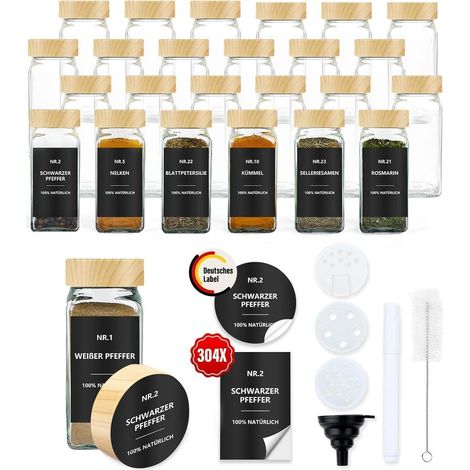 Gewürzgläser Eckig Glas 120ml 24er Streueinsatz Holzmaserung 24er set (1/5)